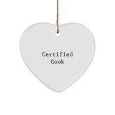 Funny Cook Gifts from Friends, Heart Ornament for Christmas with 'Certified Cook' Quote, Perfect for Men, Women, or Coworkers - Image 1